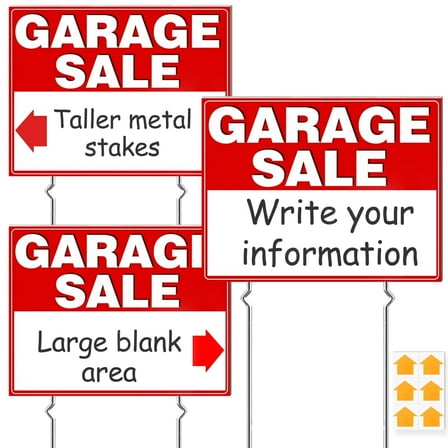 Remiawy Garage Sale Signs, 3 pcs Garage Sale Signs with Metal Stakes Double Sided Large 17x13 inch Corrugated Plastic Yard Sale Signs