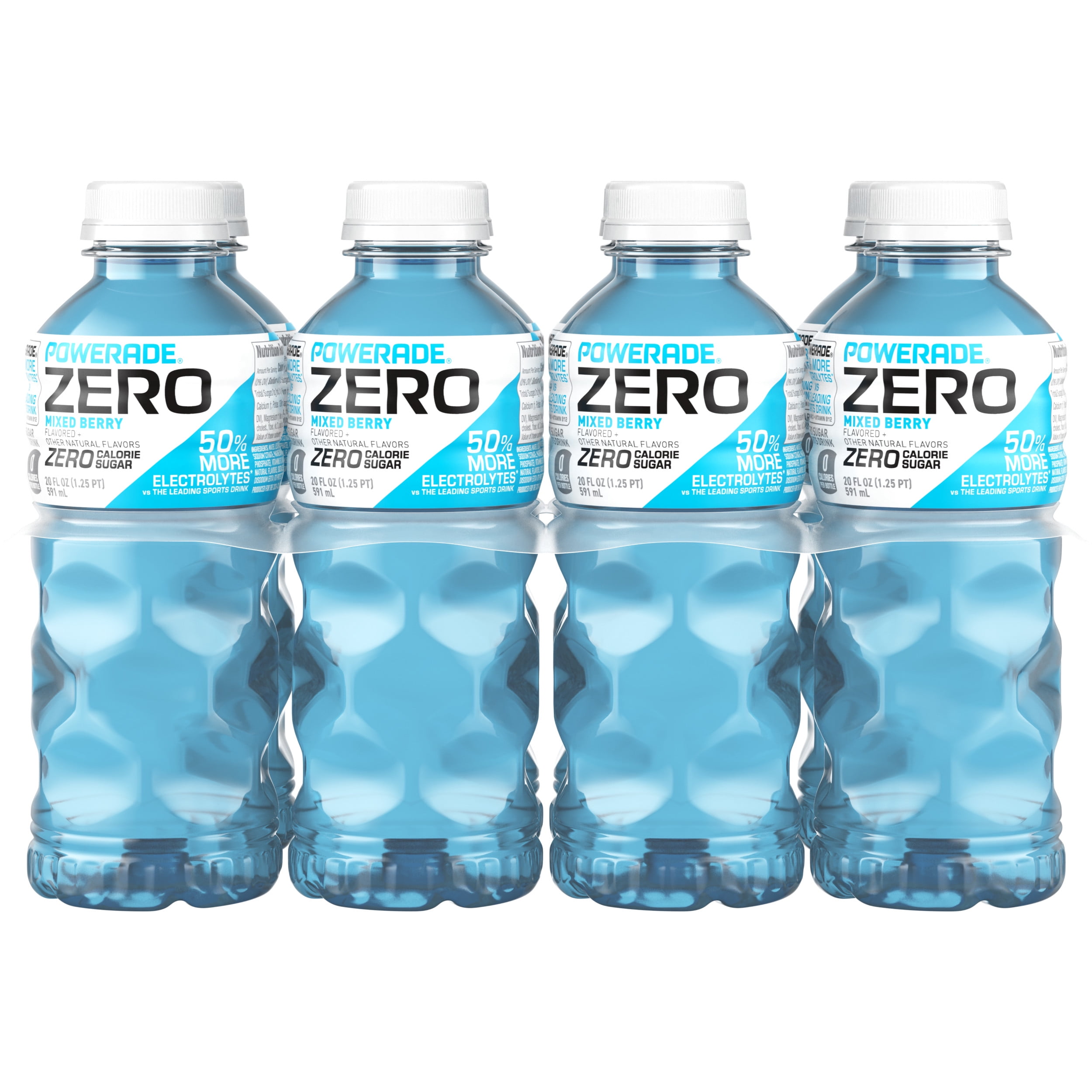 POWERADE Electrolyte Enhanced Zero Sugar Mixed Berry Sport Drink, 20 fl oz, 8 Count Bottles
