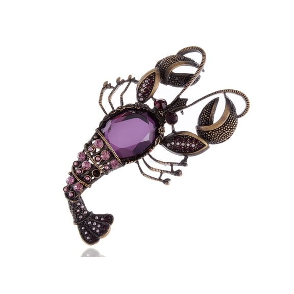 Large Purple Crystal Rhinestone Bead Body Sea King Lobster Fashion Pin Brooch