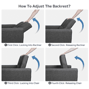 Sleeper Sofa Chair, Asofer 3 in 1 Convertible Futon Couch, Recliner Bed & Adjustable Backrest for Small Space, Dark Gray