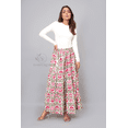 thumbnail image 2 of Women Cotton Maxi Skirt with Elastic Waist for Her, Soft Versatile Style Floral Hand Block Print, White Pink XS, 2 of 7