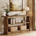 thumbnail image 3 of Finmind Solid Wood Console Table, 63 Inch Rustic Pinewood Entryway Table with Storage Shelves, 3-Tier Sofa Console Behind the Couch for Hallway, Foyer, Living Room, Rustic Brown, 3 of 9