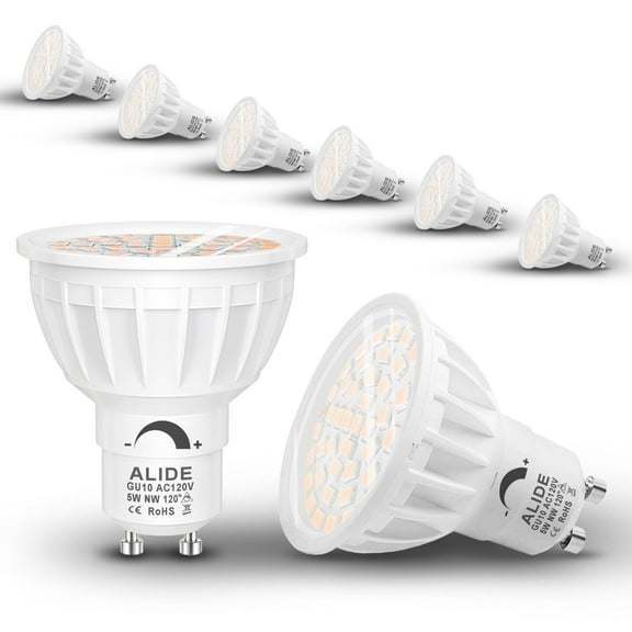ALIDE Dimmable GU10 Led Bulbs, 50W Equivalent, 4000K Neutral White, GU10 5W Led Bulbs for Track Recessed Lighting, 500lm, 6Pack