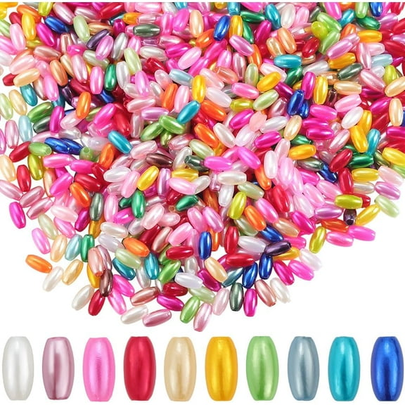 1 Box 120G 1920Pcs Rice Shaped Beads Oval Acrylic Beads 8mm Random Plastic Imitation Pearl Long Oat Loose Spaces for Jewelry Making DIY Crafts Bracelet Necklace Supplies Adults Colorful