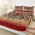 thumbnail image 3 of Manfei Chic Bow Bowtie Twin Sheet Sets,Wild Cheetah Print Twin Fitted Sheet,Red Gold Brown Flat Sheet For Girls Teens,Ultra Soft Home Decor,3 Pieces, 3 of 7
