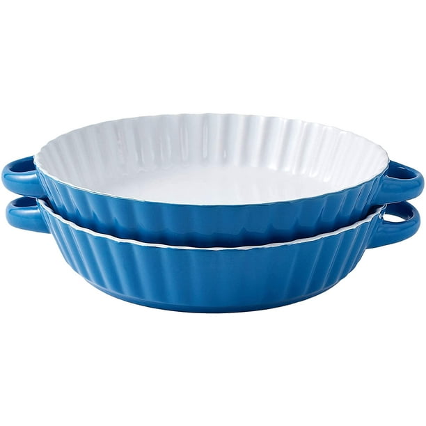 Set Of 2 Quiche Pan Ceramic Pie Pan, 9.5 Inches, Tart Pan Round Pie