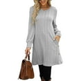 thumbnail image 2 of HAiming Sweater Mini Dress for Women Solid Knitted Crewneck Long Sleeve Side Buttons a Line Casual Loose Elegant Dress, 2 of 7