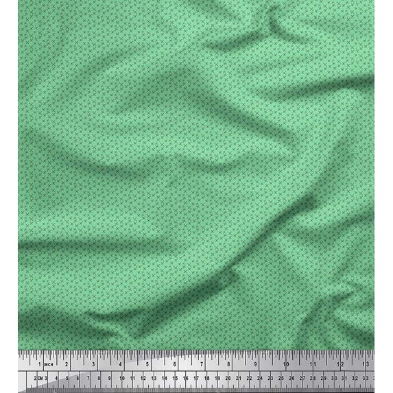 Soimoi Green Modal Satin Fabric Cross & Geometric Printed Craft Fabric by the Yard 42 Inch Wide