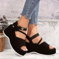 thumbnail image 3 of Rokment Womens Bow Platform Wedge Dressy Sandals Fashion Casual Leather Open Toe Ankle Strap Chunky Heeled Dress Summer Shoes for Bride Wedding Business Black Size 6, 3 of 7