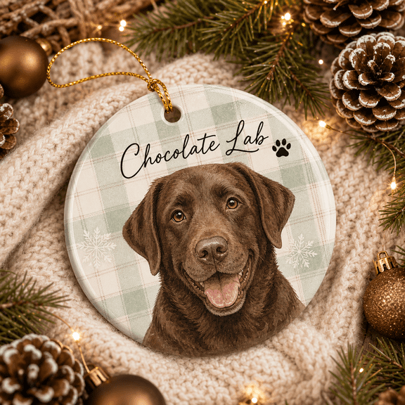 Pet Watercolor Christmas Ornament Chocolate Labrador Retriever Ceramic Tree Hanging for Dog Lovers