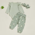 thumbnail image 3 of Cbcbtwo Baby Girl Clothes 3 Piece Outfits Ruffle Long Sleeve Ribbed Bodysuit & Daisy Floral Pants Headband Set Infant Newborn Cotton Layette Gift Fall Winter, 3 of 5