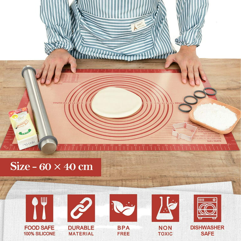 Super Kitchen Large Silicone Baking Mat 16x24 inch Pastry Mat for Rolling Dough Board with Measurements, Size: 16 x 24, Red