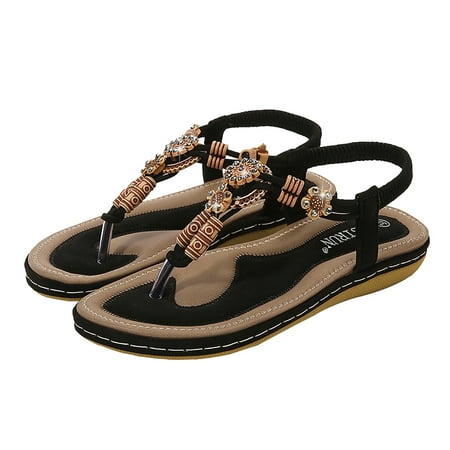 

FZM Women shoes Women Ladies String Bead Casual Elastic Band Bohemian Beach Shoes Sandals