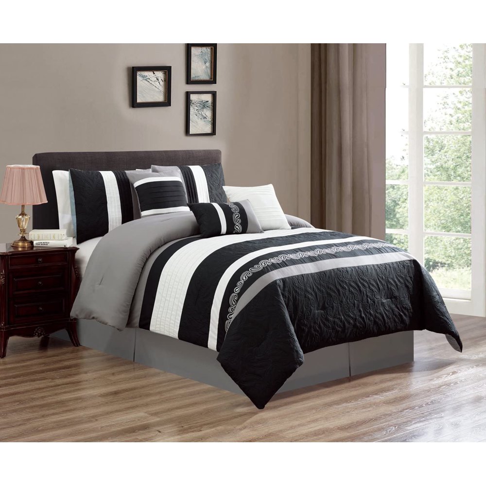 HGMart Bedding Comforter Set Bed In A Bag 7 Piece Luxury Embroidery