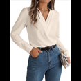 thumbnail image 2 of Blusa Plisada de Larga con Cuello en V para Mujer, Ideal para Oficina Albaricoque XL, 2 of 8