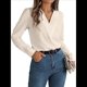 thumbnail image 2 of Blusa Plisada de Larga con Cuello en V para Mujer, Ideal para Oficina Albaricoque XXL, 2 of 8