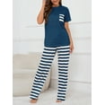 thumbnail image 2 of Loritta Lounge Set Womens 2 Piece Outfits Short Sleeve Round Neck Pajamas Striped Sleepwear Pants for Women S-2XL, 2 of 6