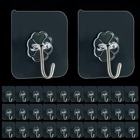 

Adhesive Hooks 32 Pack 33lb(Max) Sticky Hooks Transparent Reusable Removable Adhesive Hooks for Hanging Wall Hooks for Hanging Can be Use for Kitchen Bathroom Shower Outdoor Home Improvement