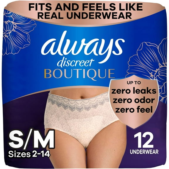 Discreet Boutique Adult Incontinence & Postpartum Underwear For Women, High-Rise, Size Small/Medium, Rosy, Maximum Absorbency, Disposable, 12 Count (Packaging May Vary)