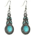 thumbnail image 3 of Bohemian Turquoise Geometric Oval Flower Drop Dangle Earrings Ethnic Teardrop for Women Statement Cowgirl Boho Jewelry, 3 of 11