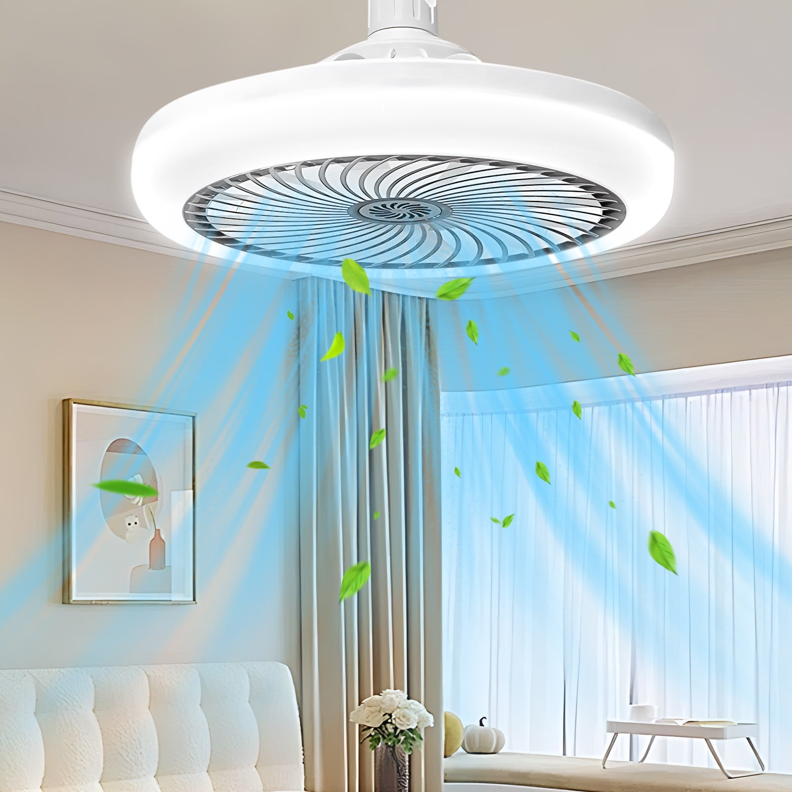 Ceiling Fan with Light & Aromatherapy, 10" Universal Head Socket Fan with 3-Speed Quiet Fan, 3-Color Dimmable LED Hidden Fan for Bedroom, Closet & Kitchen