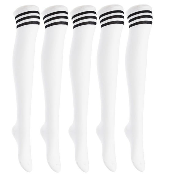 Lian LifeStyle Women's 5 Pairs Adorable Comfortable Soft Thigh High Over Knee High Cotton Socks Size 6-9 L1022(White)