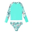 thumbnail image 3 of YUUMIN Big Girls 2 Pcs Rash Guard Sets Upf 50+ Swim Top with Bikini Brief Bathing Suit Swimwear Leaf&Green 14, 3 of 5