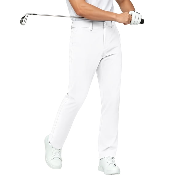 Lavenicole Men's Golf Work Pants 30" 32" Classic Fit Stretch Flat Front Casual Dress Pants with Pockets White