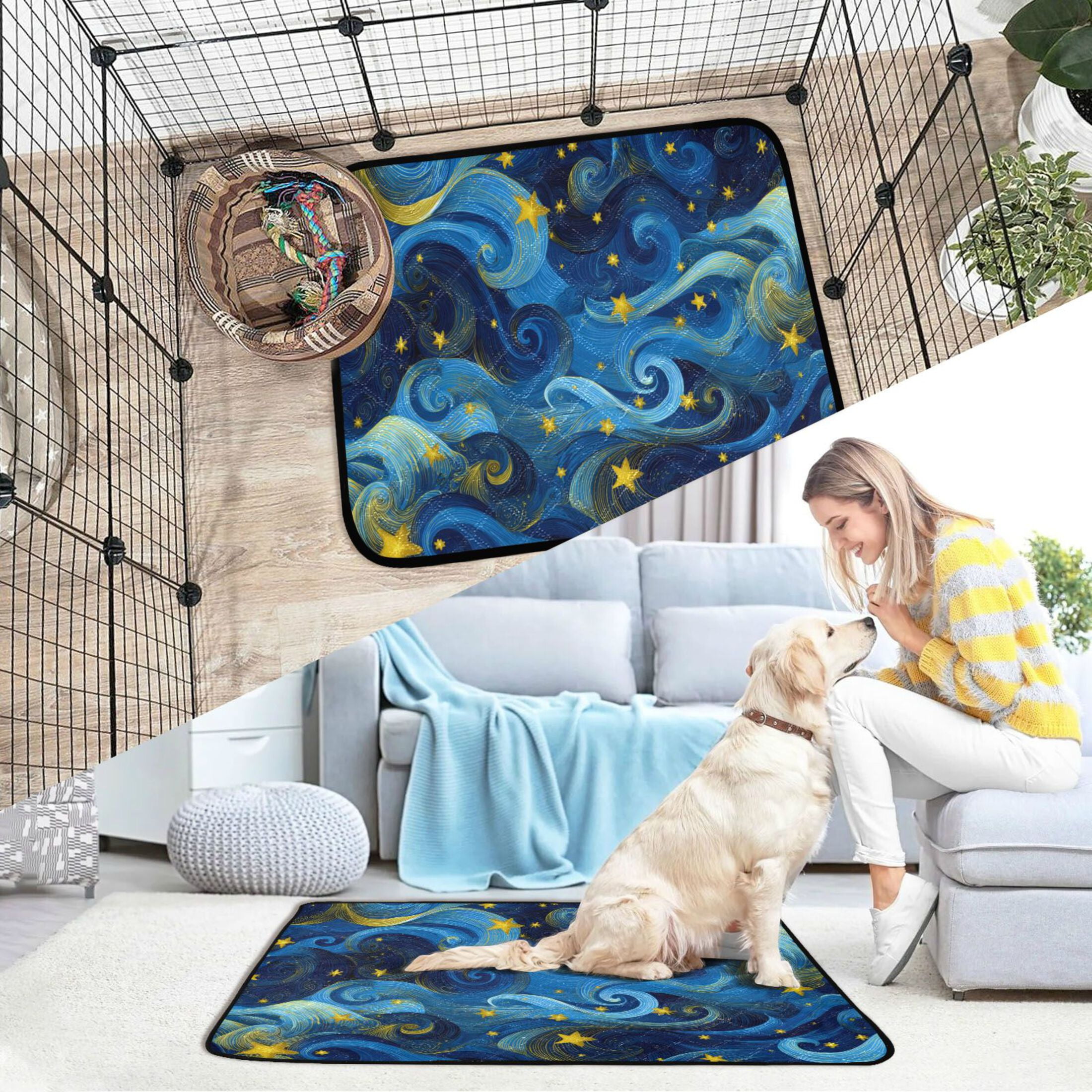 Qxltty Star Cloud Night Sky Cat litter Pads Pet Set of 3 Diaper Mats Center Anti-leakage Layer Absorbent Soft and Comfortable
