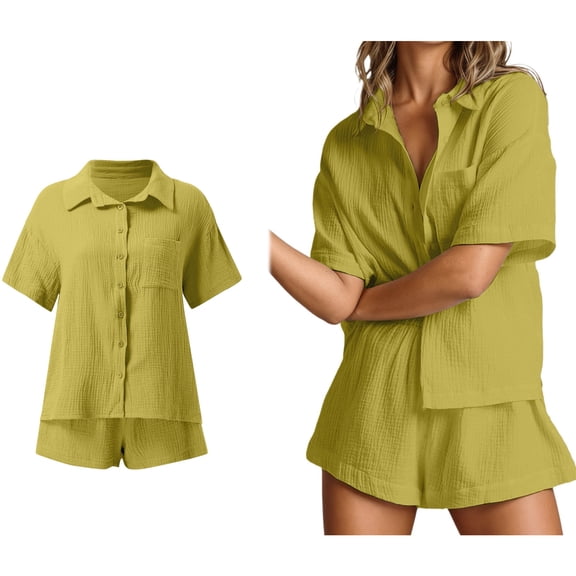 Short Set 2 Piece Sets for Women Button Down Shirt Short Womens Summer Clothes Matching Set Women
