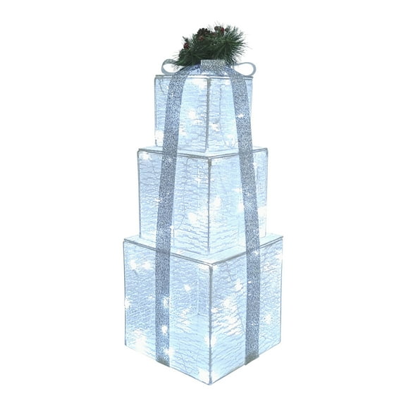 Merrily 30.5” Foldable White Gift Box – Lighted Christmas Decoration