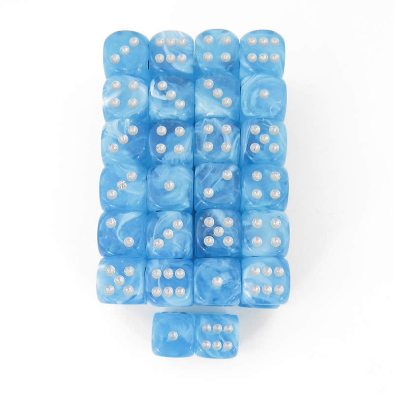 Chessex Dice d6 Set 16mm Borealis Sky Blue White 6 Sided Die 12 Sets CHX 27626 