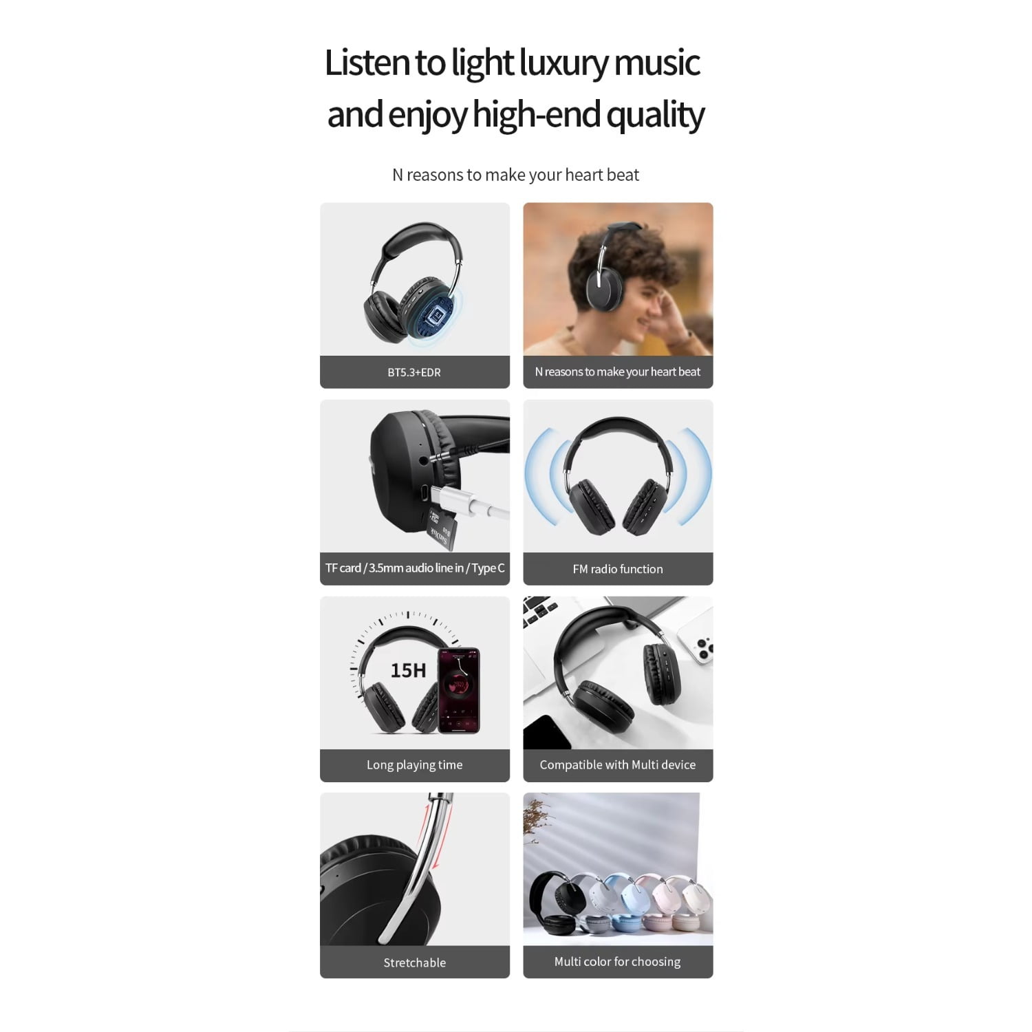 Bluetooth Headphones Over Ear, Bluetooth 5.3 Wireless Headphones with Microphone, HiFi Stereo Foldable Lightweight Headset, Deep Bass for Home Office Cellphone PC Ect.