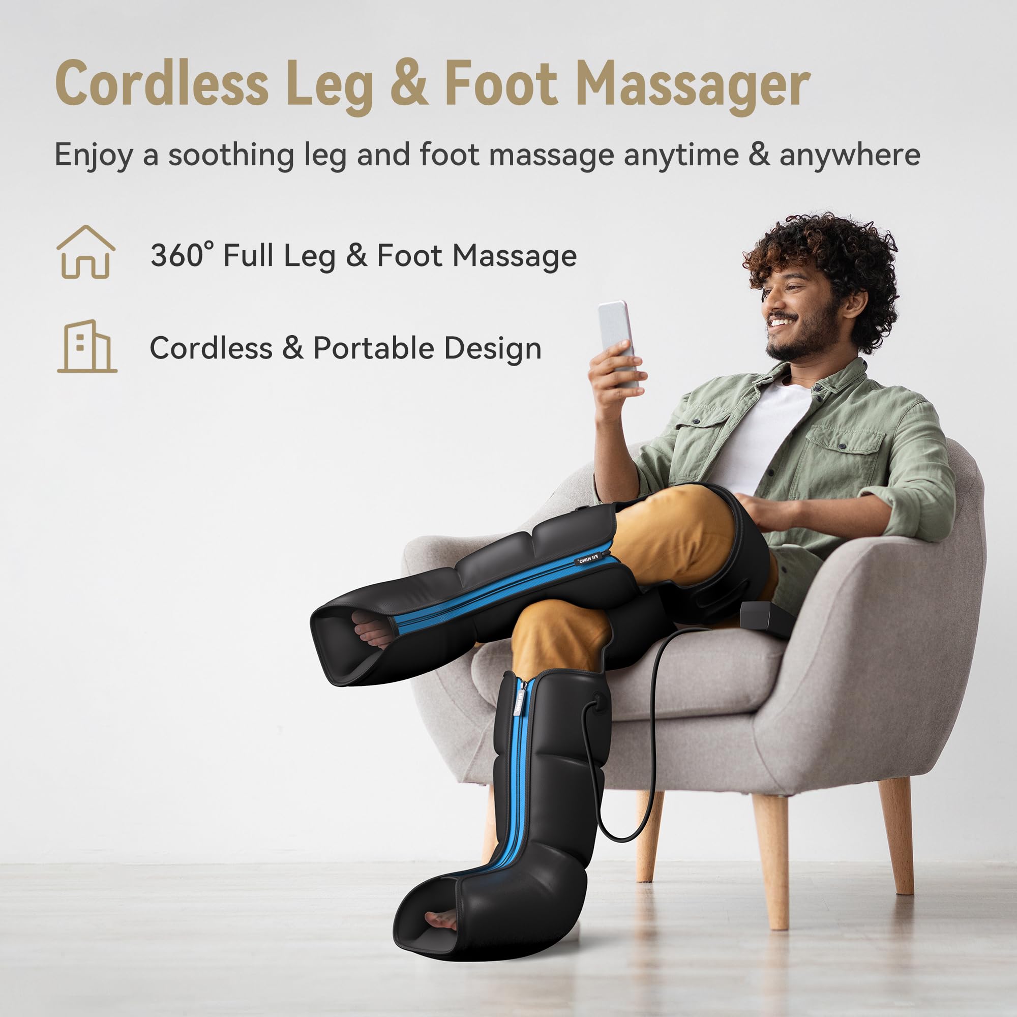 FIT KING Feet and Full legs massager, Rechargeable Cordless Massage Boots, for Circulation and Recovery, 3 Modes&10 Intensities, Ideal Gift for the Elderly&Sedentary People&Athletes
