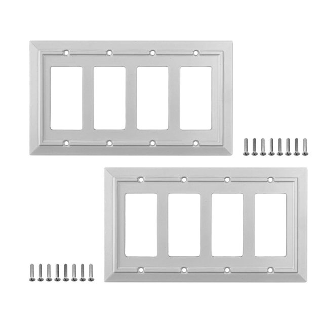 SleekLighting Pack of 2 Wall Plate Outlet Switch Covers | Classic White Architecture Wall plates| Variety of Styles: Rocker / Receptacle / Toggle / & Combo | Size: 4 Gang Decorator