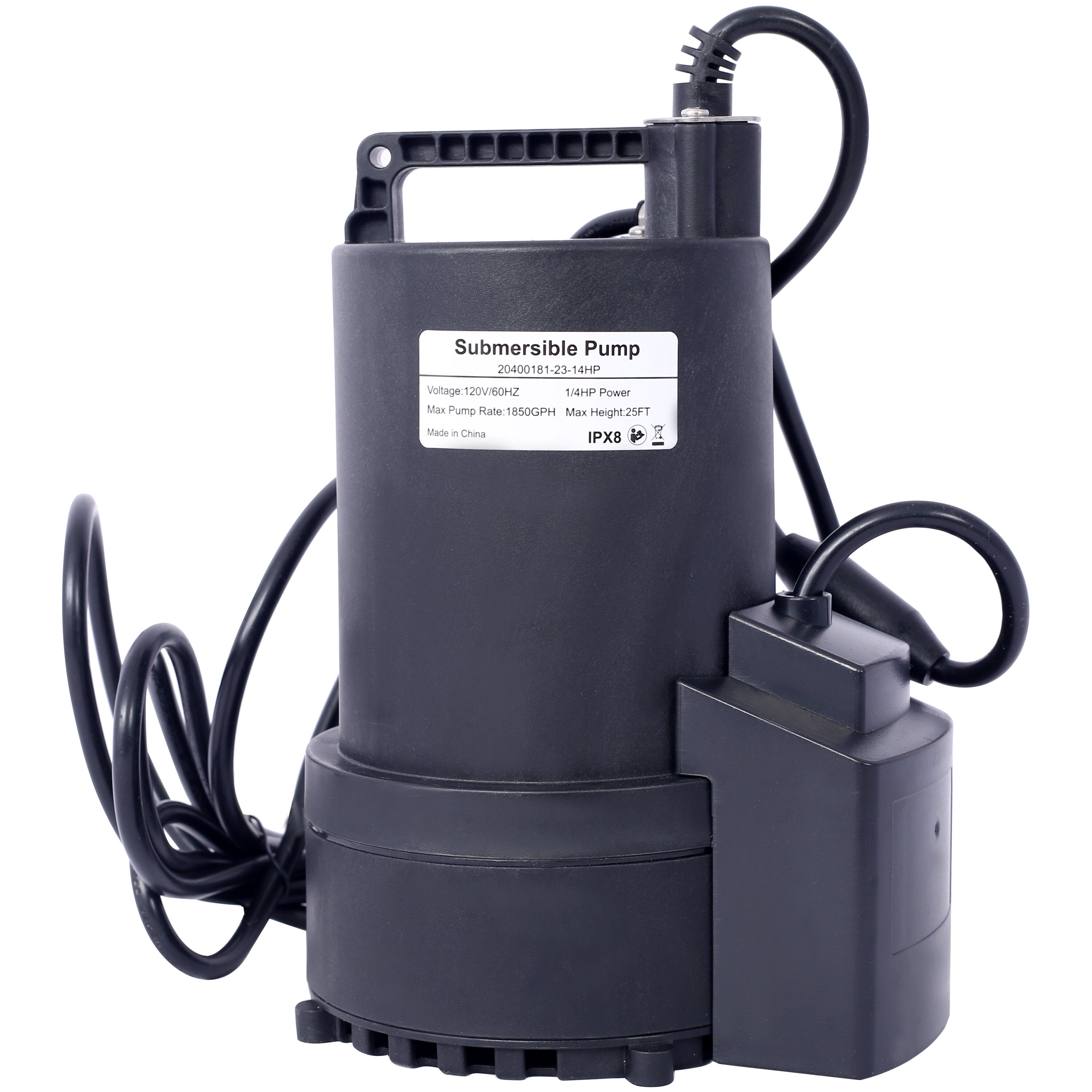 1/4 HP Automatic Swimming Pool Cover Pump 120 V Submersible with 3/4 Check Valve Adapter1850 GPH Water Removal for Pool, Hot Tubs, Rooftops, Water Beds and more,