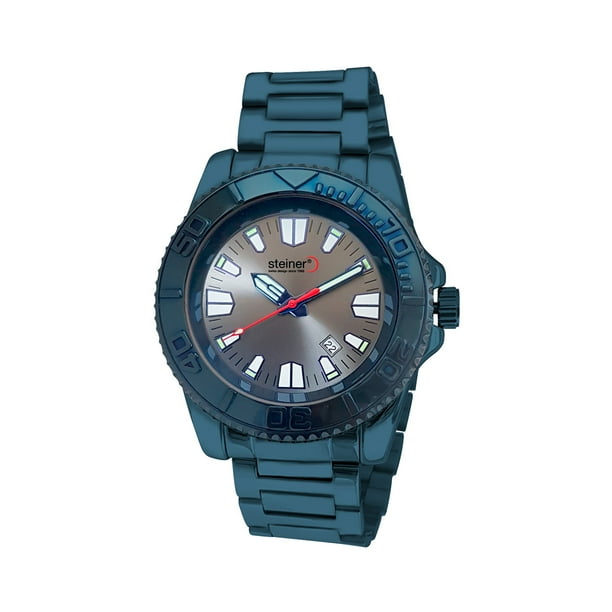 Reloj De Caballero Steiner Extensible de Acero Inoxidable 44 mm Bisel Giratorio Unidireccional Azul