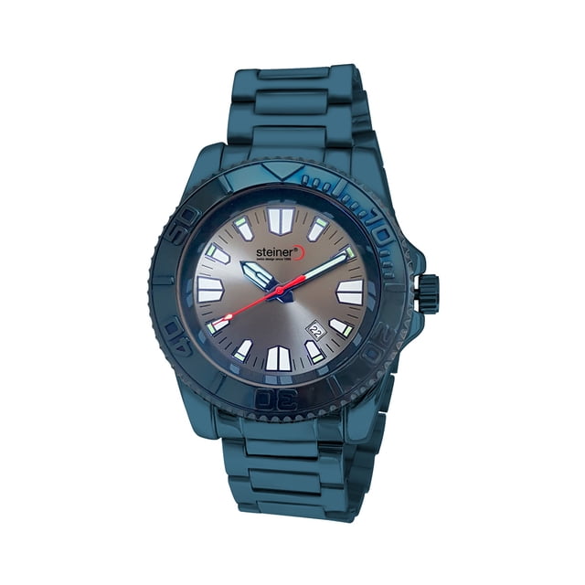 Reloj De Caballero Steiner Extensible de Acero Inoxidable 44 mm Bisel Giratorio Unidireccional Azul