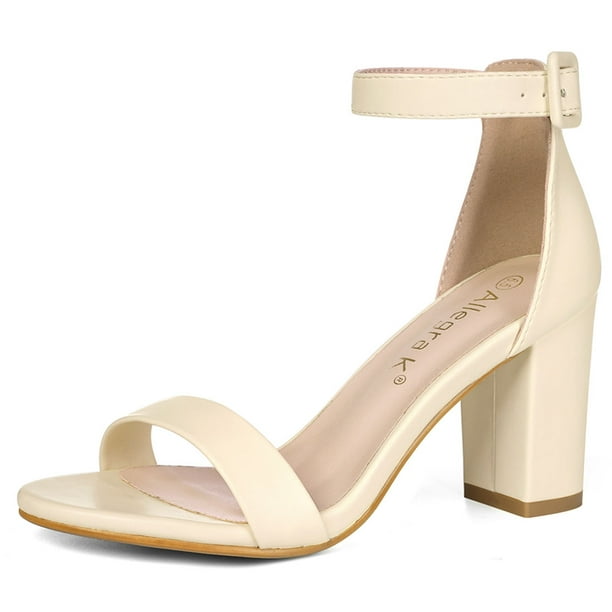 Sandalias Tacón Alto Grueso De La Correa Del Tobillo Punta Abierta De Mujeres - Beige/US 9.5, EU 40