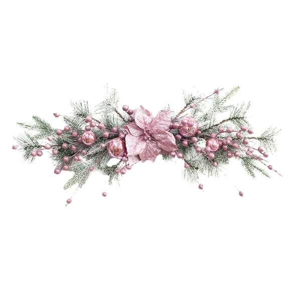 Christmas Pink Wreath Decor with Balls Artificial Plants Rattan Garland Festival Theme for Front Door Decoration (Lintel)