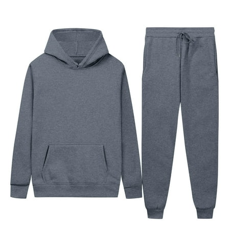 guisaled Mens Casual Sweatsuit Outfits Loose Fit Hooded Sweatshirt & Joggers Sweatpants Set Fashion Solid Drawstring Tracksuit