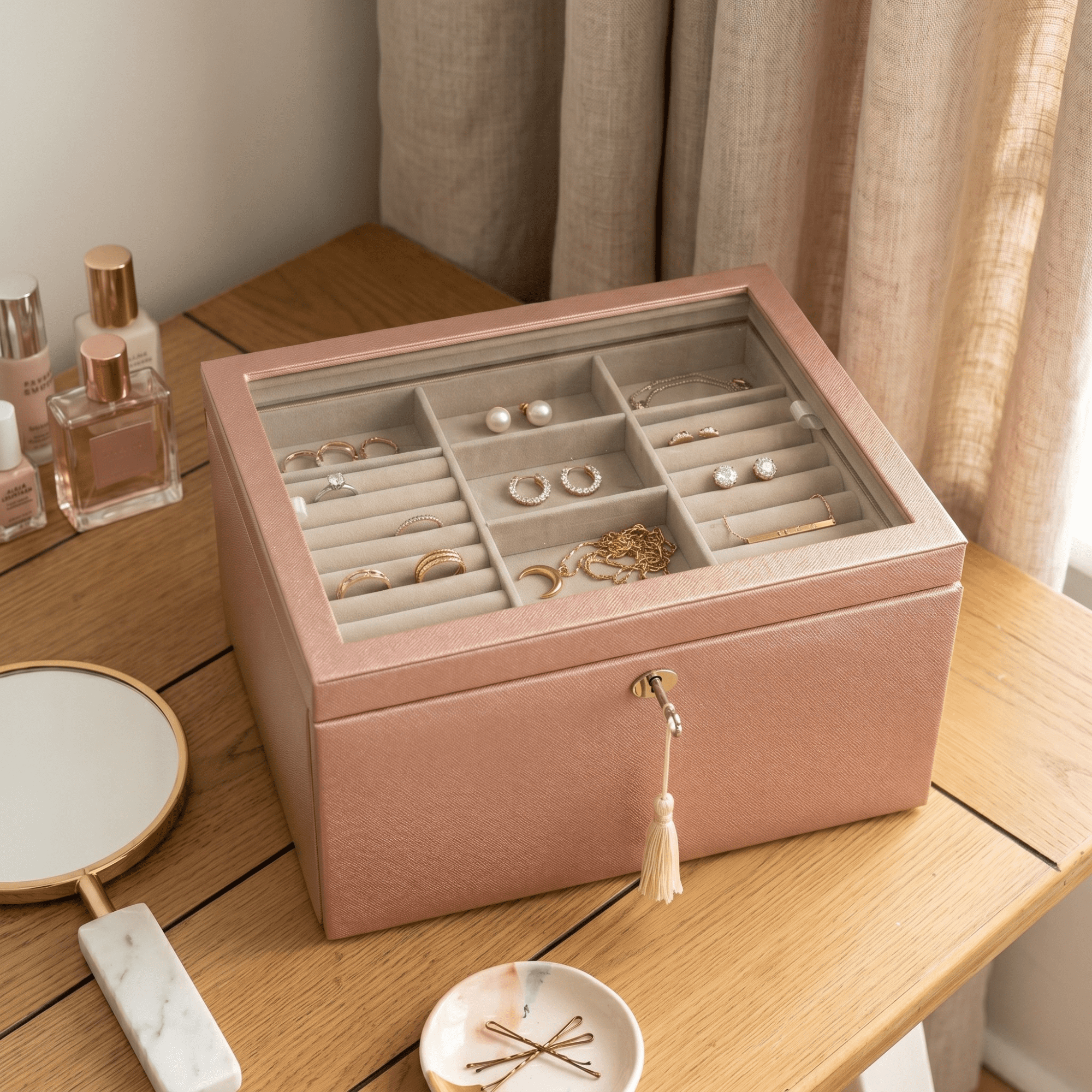 Hives and Honey Danielle Leather Jewelry Box for Women, Blush