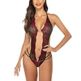 thumbnail image 2 of Encantadora ropa interior de body con cuello en V para mujer, lencería de encaje floral con cuello en V profundo, rojo, S Inevent XX000181-01, 2 of 7