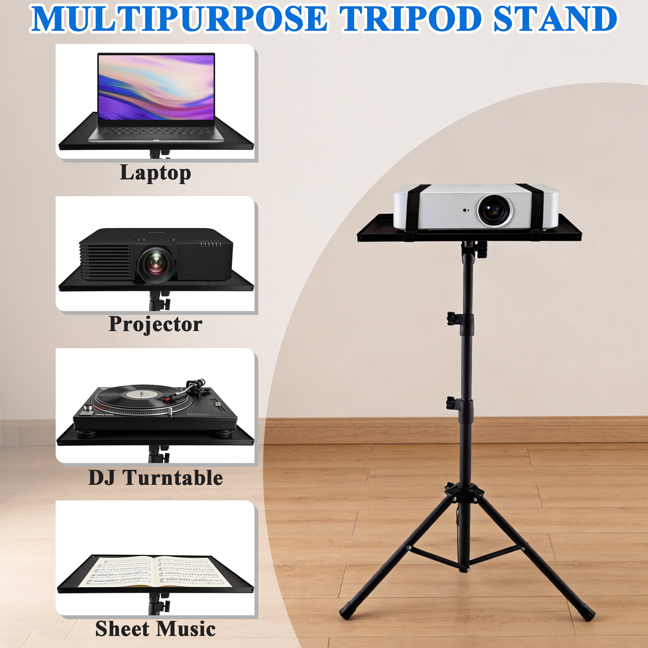 Aovky Projector Stand Tripod, Portable Laptop Stand with Adjustable Height 22 to 51.5 inch, Floor Stand for Home Office, Outdoor Movies, Stage, Studio, DJ Equipment