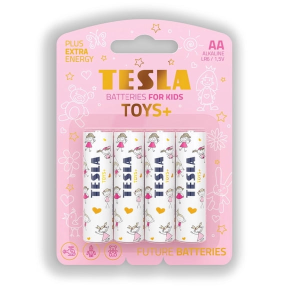 Tesla Toys  Batteries for Girls, AA Maximum Power Alkaline Batteries, 10 Year Shelf Life, A Long-Lasting Battery Life, Leak-Free, LR06, 4 Count [Pack of 1]