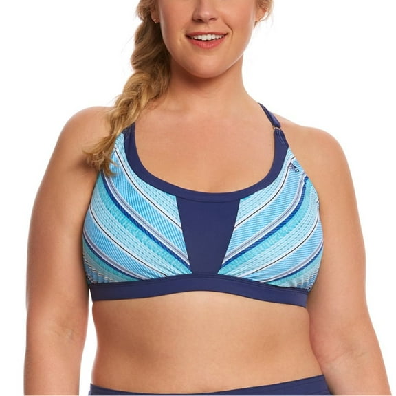 Adidas Navy Stripe A Pose Sports Racerback Swim Bikini Top Women's Plus Size 1XL