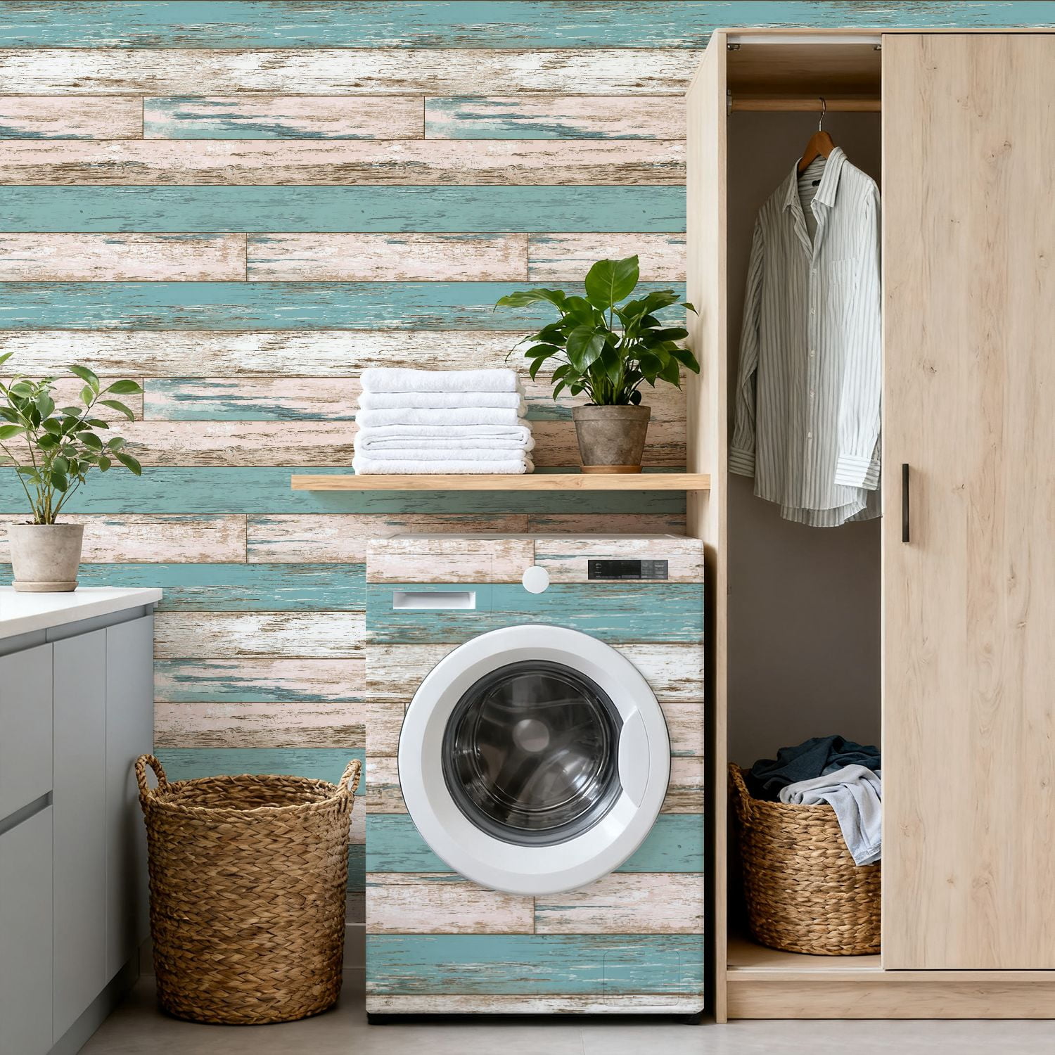 Peel and Stick Wallpaper Distressed Rustic Wooden Planks Soft Pastel Colors Wall Mural 17.7in x 9.8ft Self Adhesive Removable Wall Paper Renter Friendly Wallpaper for Nursery Bedroom Cabinets