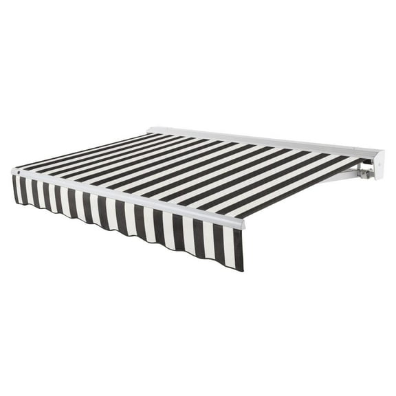 Awntech 24' x 10' Destin Left Motorized Patio Retractable Awning, Black/White Stripe