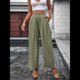 thumbnail image 4 of Pantalones Casuales para Mujer, Holgados, con Cordón, Cintura Alta, Pierna , para Playa y Bolsillos. Verde L, 4 of 9