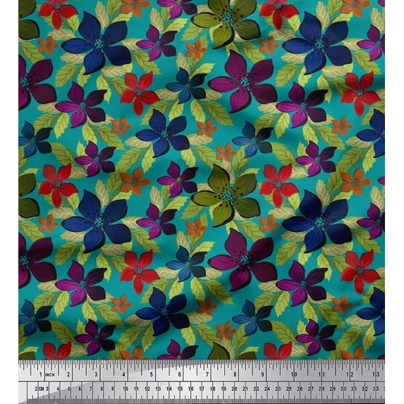 Soimoi Cotton Voile Fabric Leaves & Floral Artistic Print Fabric by The Yard 56 Inch Wide